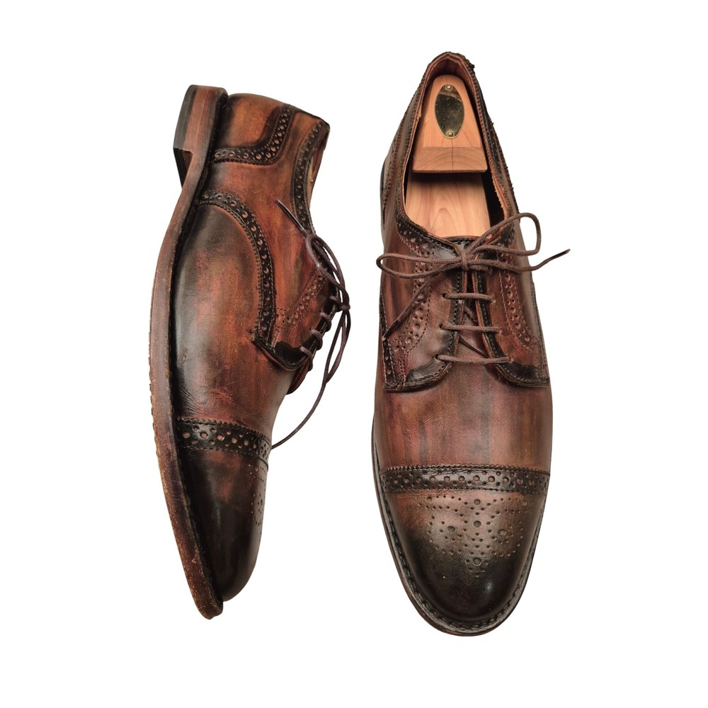 Allen Edmonds Burnished Cap Toe Derby Shoes Brown Leather Mens 12 D w/ Trees
